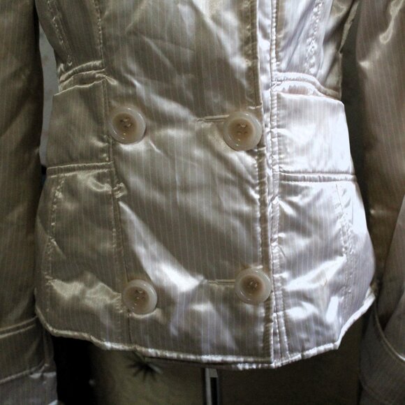 BEBE Satin Down Jacket with Removable Rabbit Fur Collar, Small - Picture 5 of 15